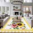 thumbnail image 3 of Large Area Rugs for Living Room Bedroom, Sunflower 8'x10' Rug Washable Carpet Runner Indoor Outdoor, Pink Yellow Floral Elegant Pastoral Checkered Non Slip Floor Mats Rug for Kitchen, Patio, 3 of 8