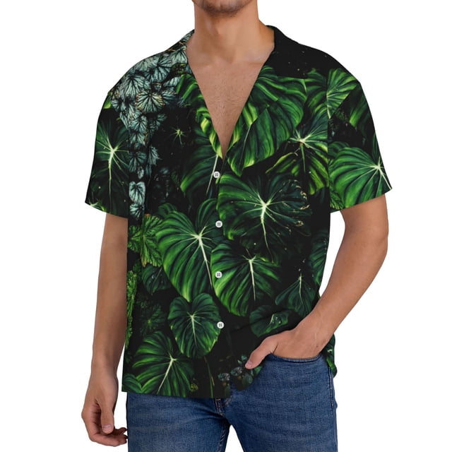Fotbe Lush Foliage Green Plant Camisa Estampada de Manga Corta para Hombre, Casual de Verano, Estilo Playero, Sin Arrugas-X-Large