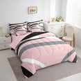 thumbnail image 3 of Castle Fairy Abstract Stripes 7-Piece Twin Bedding Sets,Pink Grey Bedding Comforter Set,Geometric Theme Breathable Sheet Sets,Breathable Geometric Home Decor,Reversible, 3 of 8