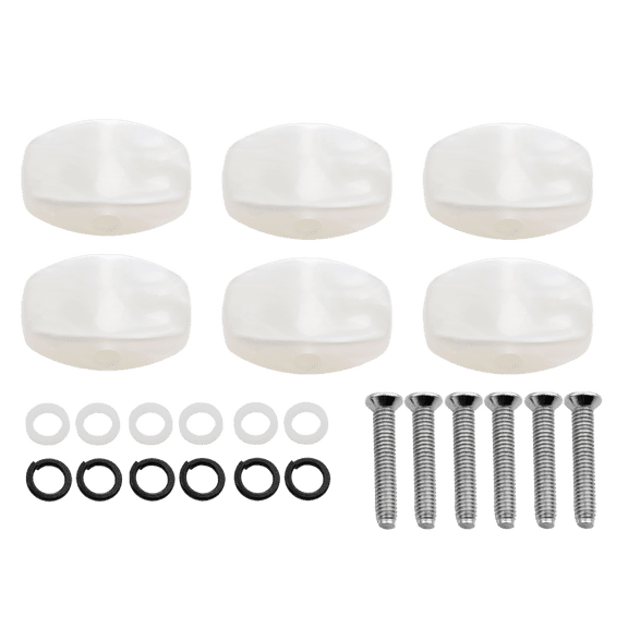 LOOKSEVEN 1 Set (6Pcs) Guitar Tuning Peg Button Machine Head Oval Plastic Buttons-3 Colors-White Pearl