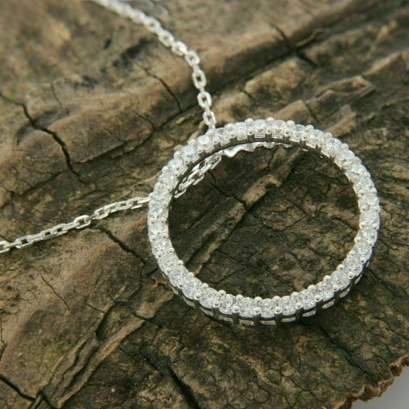 1 CT Round Cut Lab Created Diamond Pave Circle Eternity 14K White Gold Plated Pendant Necklace