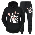 thumbnail image 4 of Chándal de hombre con dibujos de bulldog francés, sudadera con capucha, pantalones deportivos, pantalones de moda para correr, estilo clásico informal para amantes de los perros, 4 of 5