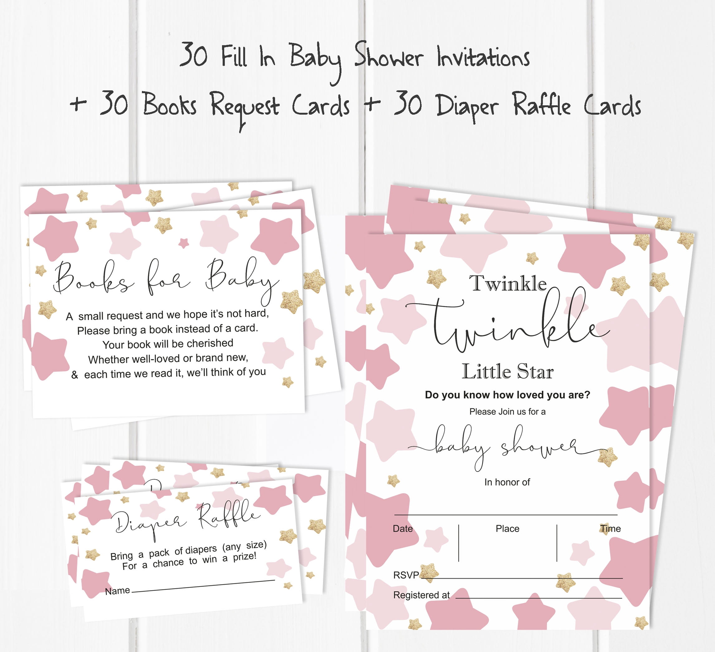 Inkdotpot Set Of 30Gender Reveal Baby Shower Invitations-Diaper Raffle Tickets And Baby Shower Book Request Cards Twinkle Twinkle Little Star Invites Its A Boy Its A Girl