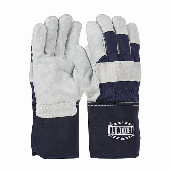 Leather Gloves, Cowhide, Gauntlet Cuff, Wing Thumb, Full Finger, Blue, L, 12 PK