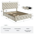 thumbnail image 2 of FOLDLIFE Queen Size Bed Frame with 4 Storage Drawers and Adjustable Upholstered Headboard, Platform Bed Frame with Diamond Stitched Button Tufted and Slat Support, No Box Springs Required, Off White, 2 of 8