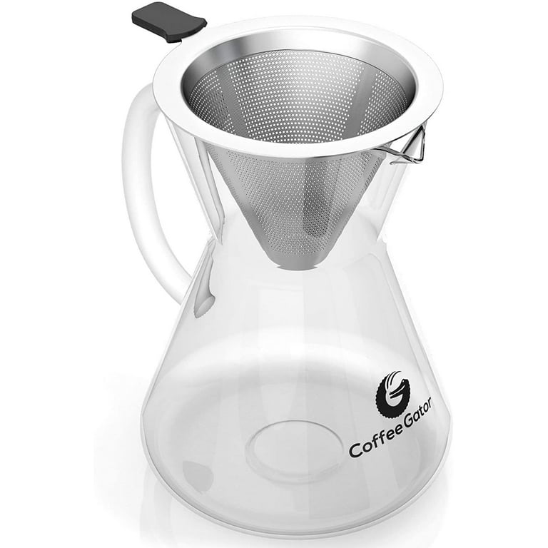 Coffee Gator Pour Over Coffee Maker - 14 oz Paperless, Portable, Drip  Coffee Brewer Pour Over Set w/Glass Carafe & Stainless-Steel Mesh Filter,  400ml