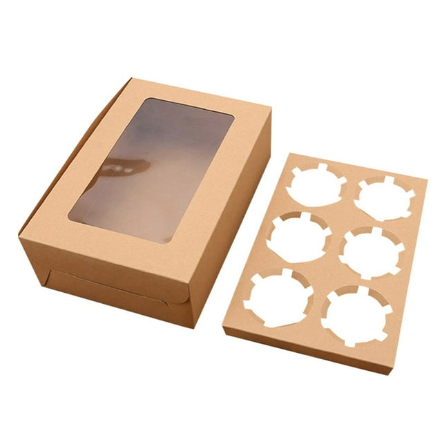 CAROOTU 10PCS 2/4/6 Holes Kraft Paper Cupcake Packing Box Muffin Wedding Party Case Holder Box