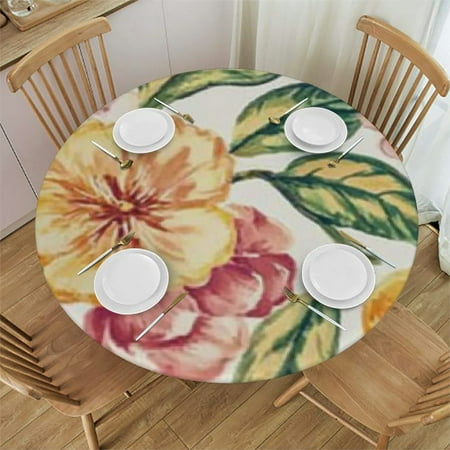 

Ullo0ord Watercolor Peach Table Cloth Peach Blossom Waterproof Round Tablecloth Washable Table Cover for Kitchen Outdoor Decor 42 -46