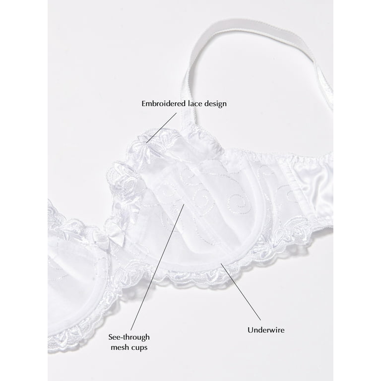 Deyllo Women's Sheer Lace Non Padded Full Cup Underwire Plus Size Bra,  White 34G 