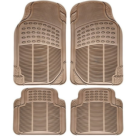 Back Seat Floor Mats - OxGord 4-Piece Full Set Ridged Heavy Duty Rubber Floor Mats, Universal Fit Mat for Car, SUV, Van & Trucks, Front & Rear, Driver & Passenger Seat, Beige
