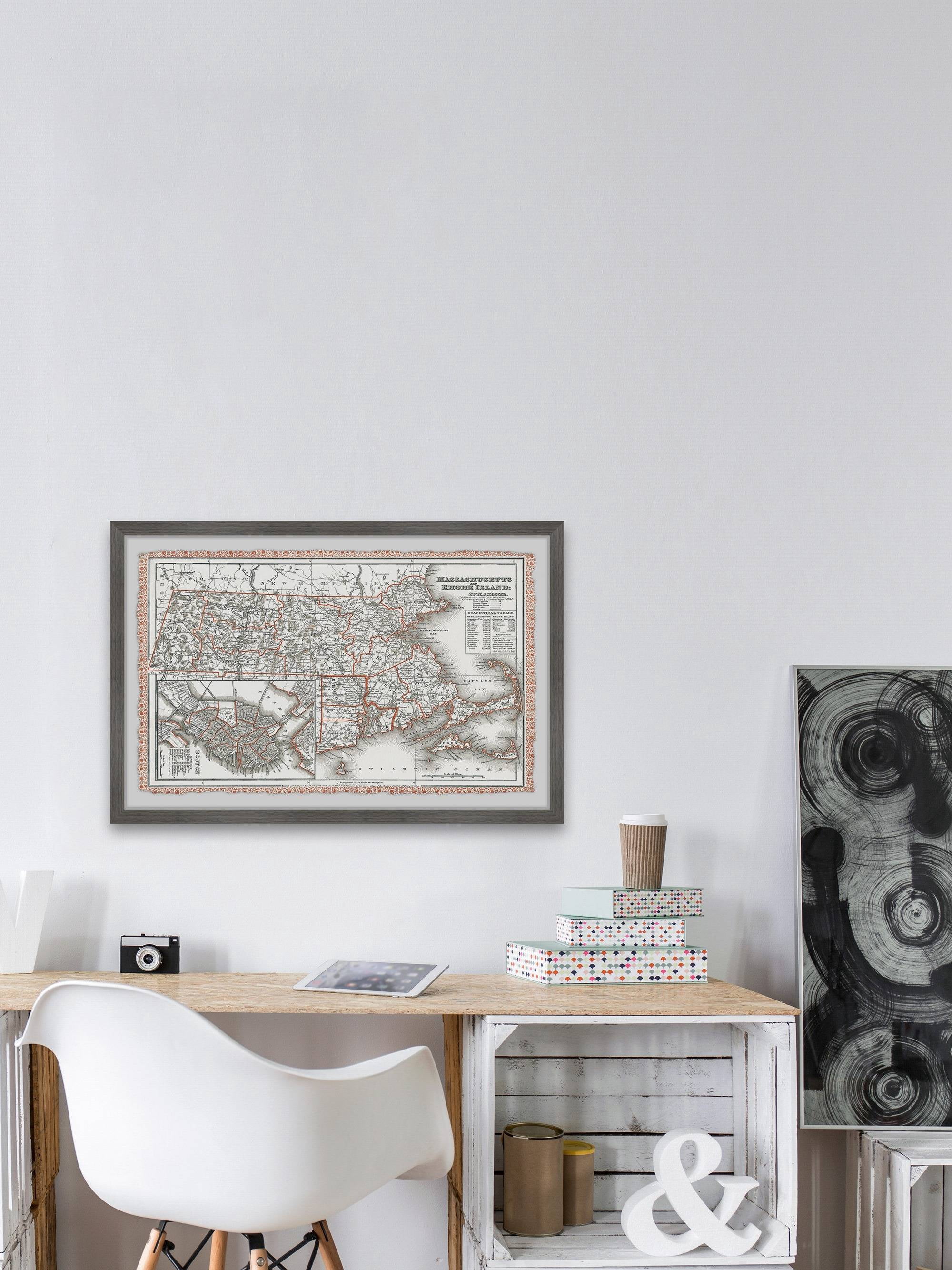 Marmont Hill Vintage Map of Massachusetts Framed Wall Art