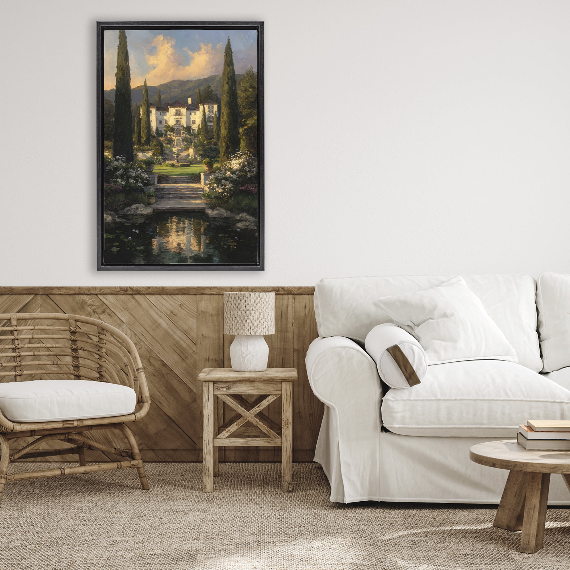 Stupell Industries Victorian Mansion at Sunset Black Framed Floater Canvas Wall Art, design by Petal Prints Design
