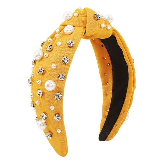 LSQii Women's Head Bands Non Slip Clip Wide Headband Hairstyle Hairpin Solid Color Pearls Knotted Colorful Face Wash Casual Hair Accessories Yellow