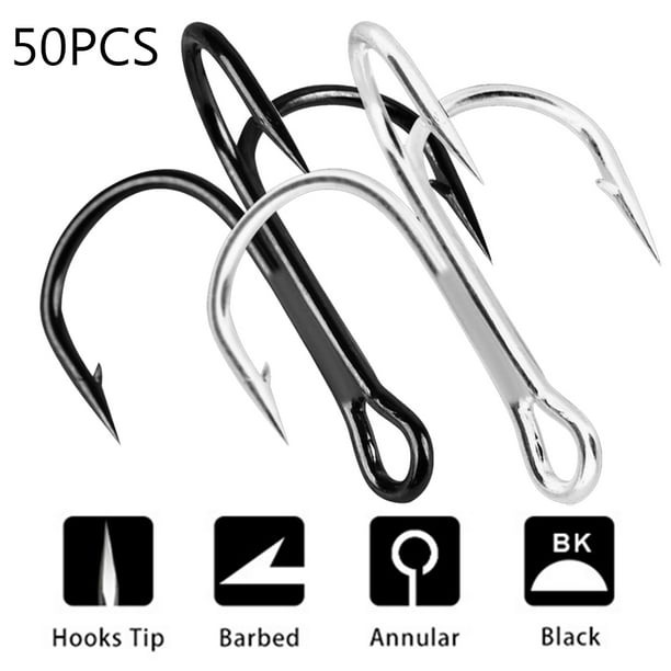 HEVIRGO 50Pcs Fishing Treble Hook Worm Bait Holder Fish Tackle Tools  Accessories,Silver 6 