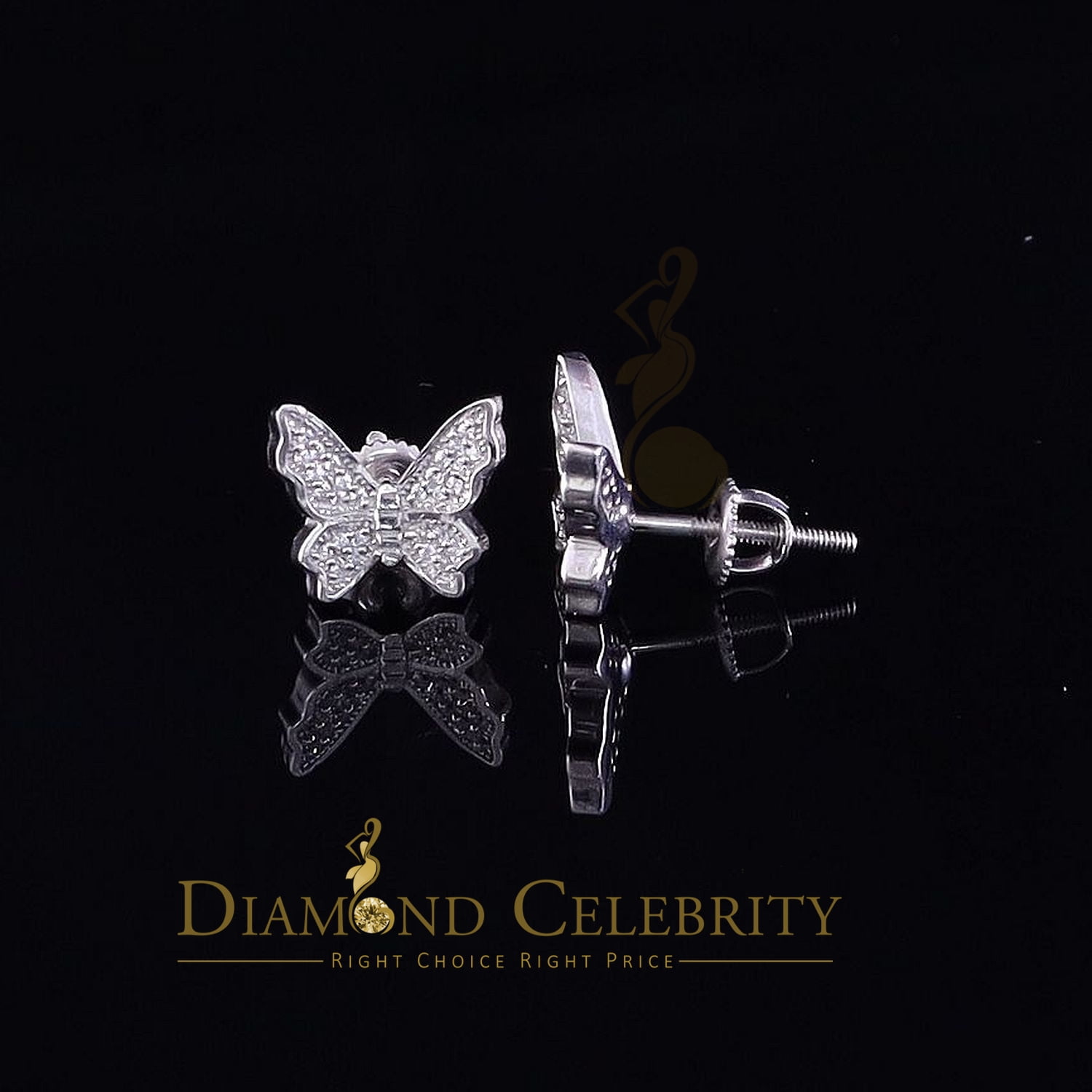 Diamond Celebrity's Women's 0.34ct Cubic Zirconia Butterfly Stud Earrings White 925 Sterling Silver