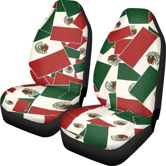POLERO Mexican Flag Vehicle Seat Covers for Truck, 2 Pack Breathable Car Seat Covers High Back Elastic Front Seat Cover