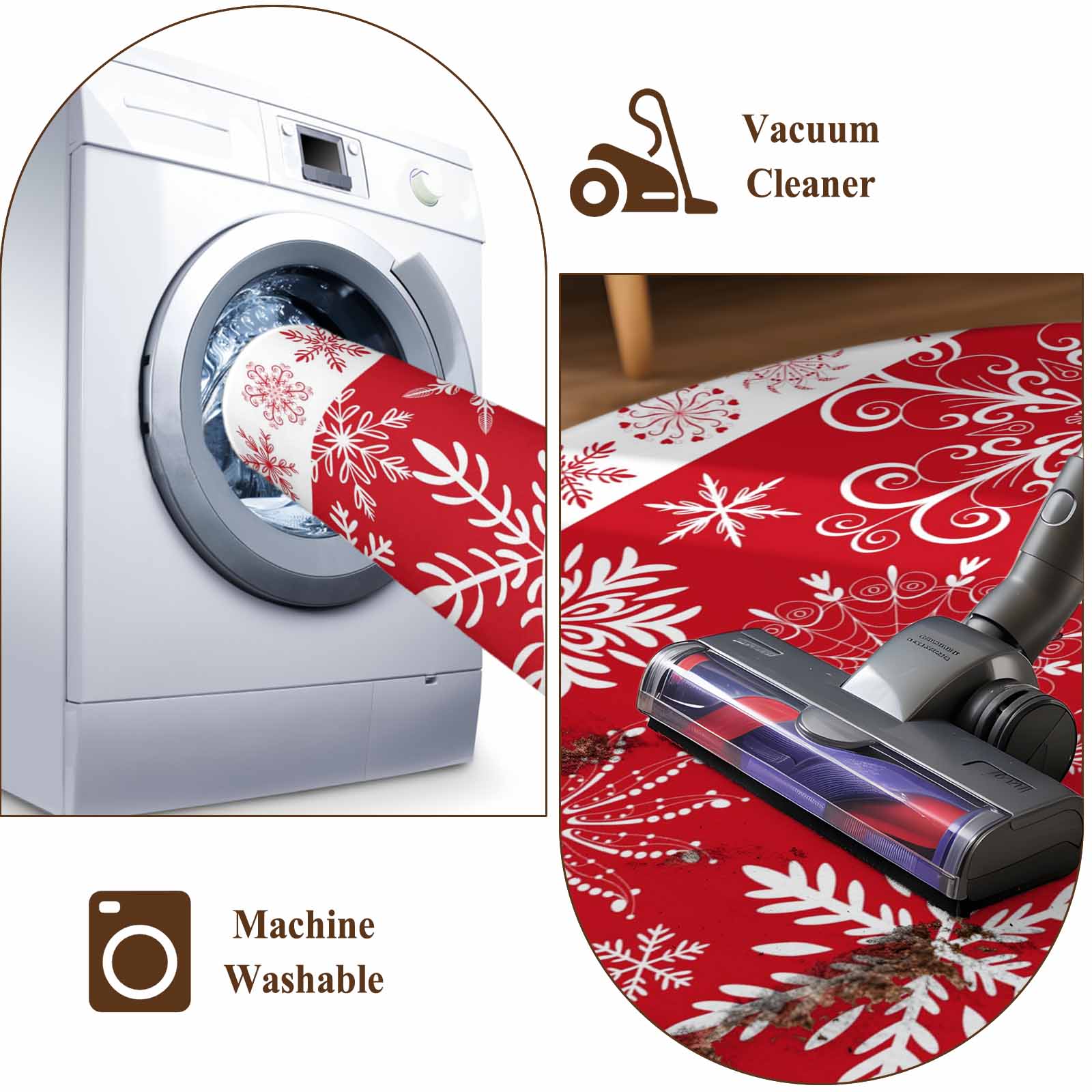 Christmas Snowflakes Bathroom Rug Washable 2x3 Entryway Rug Non Slip Red Xmas Winter Vintage Front Door Mat Low Pile Indoor Doormat Throw Floor Carpet for Kitchen Bedroom Entrance