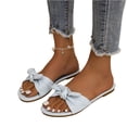 thumbnail image 3 of IEMIEMIEM Women's Sandals Bow Flat Dressy Cute 2026 Summer Beach Sandals for Women Square Open Toe Comfortable Slip On Slide Sandals Bride Wedding Bridal Dress Shoes Slippers Blue 5.5 Wide, 3 of 6