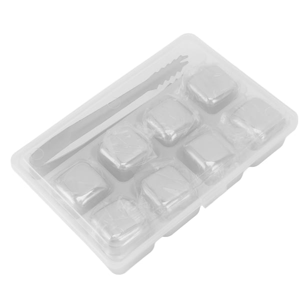 Cubitos de hielo metálicos para whisky, de acero inoxidable 304 de grado alimenticio, seguros, no tóxicos, piedras de whisky de uso generalizado para bebidas de whisky, 8 cubos con pinzas para hielo.