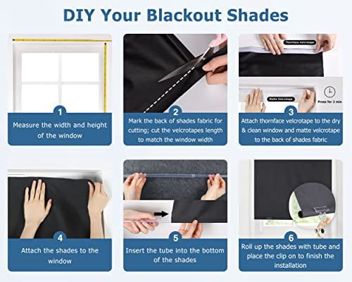 Cordless Blackout Roller Shades for Windows, Thermal Insulated UV Protection Privacy Window Blinds, No Tools No Drill Easy Installation, Perfect for Bedroom (36 Inch Width by 72 Inch Height, Black)