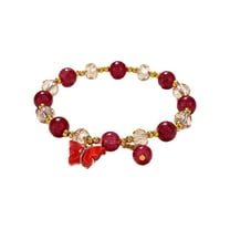 CILENON Blessing Good Luck Jade Crystal Lucky Bracelets for Women Chinese Style Good Lucky Key Jade Dainty Beads Bracelets Christmas Ideas for Women Men(Red,One Size)