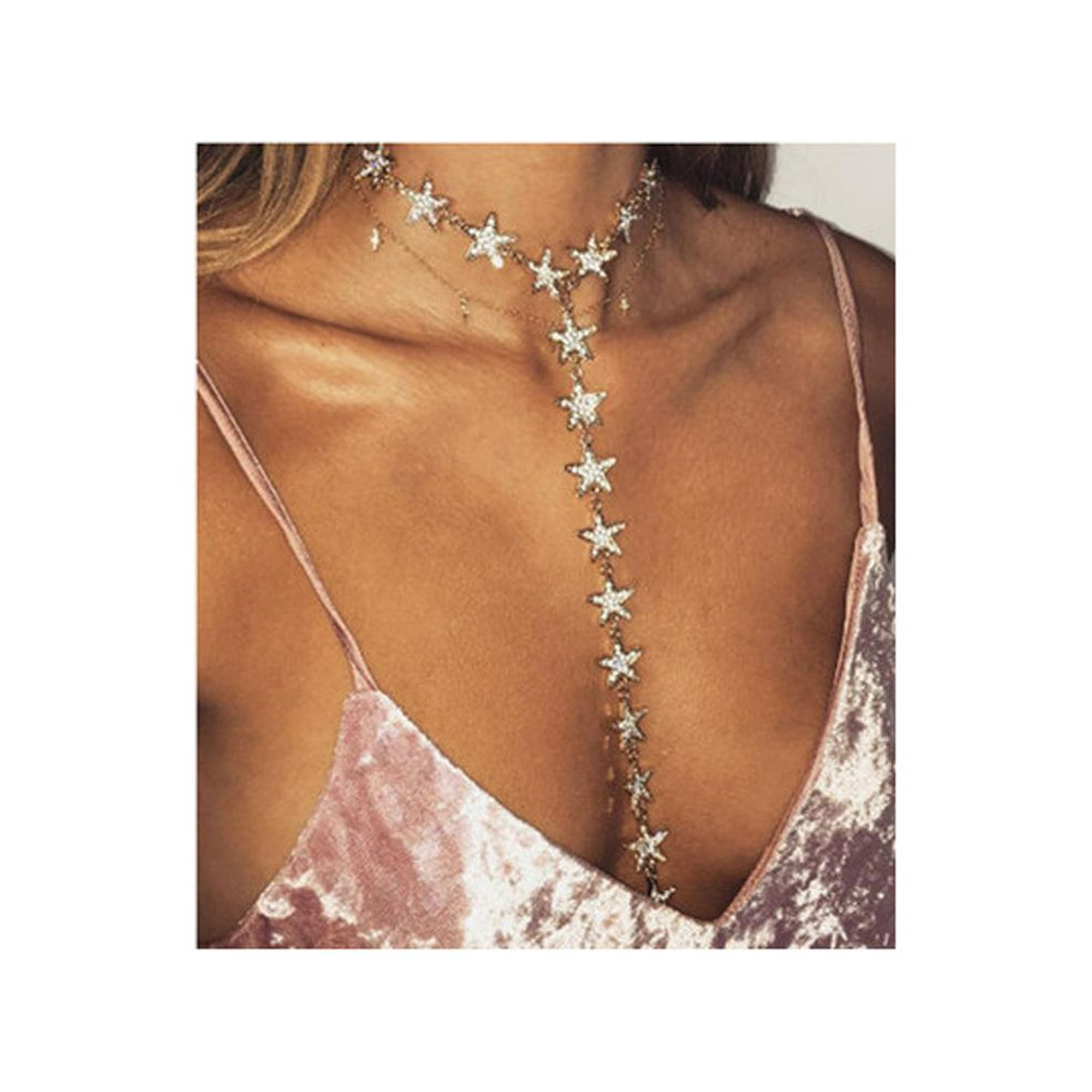 Star Y-Necklaces Rhinestone Long Necklaces Crystal Choker Chain