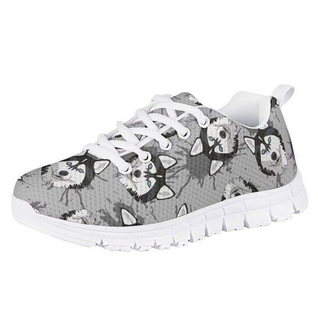 

Pzuqiu Cute Cartoon Husky Print Kids Running Shoes Breathable Casual Sports Shoes Lace Up Ultralight Sneakers for Child Size 13