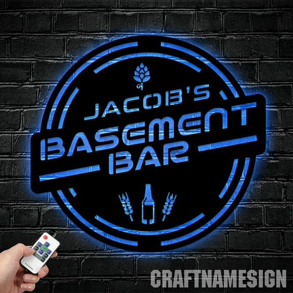 Craftnamesign Custom Basement Bar Metal Wall Art, Personalized Home Bar Name Sign