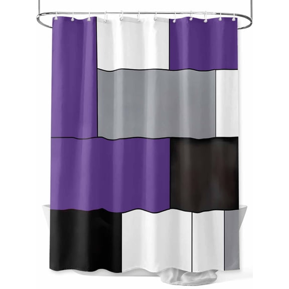 Purple Gray Shower Curtain, Abstract Color Block Geometric Modern Waterproof Shower Curtain Set with 12 Hooks Lightweight Washable Fabric Shower Curtains for Bathroom 48x72 Inches