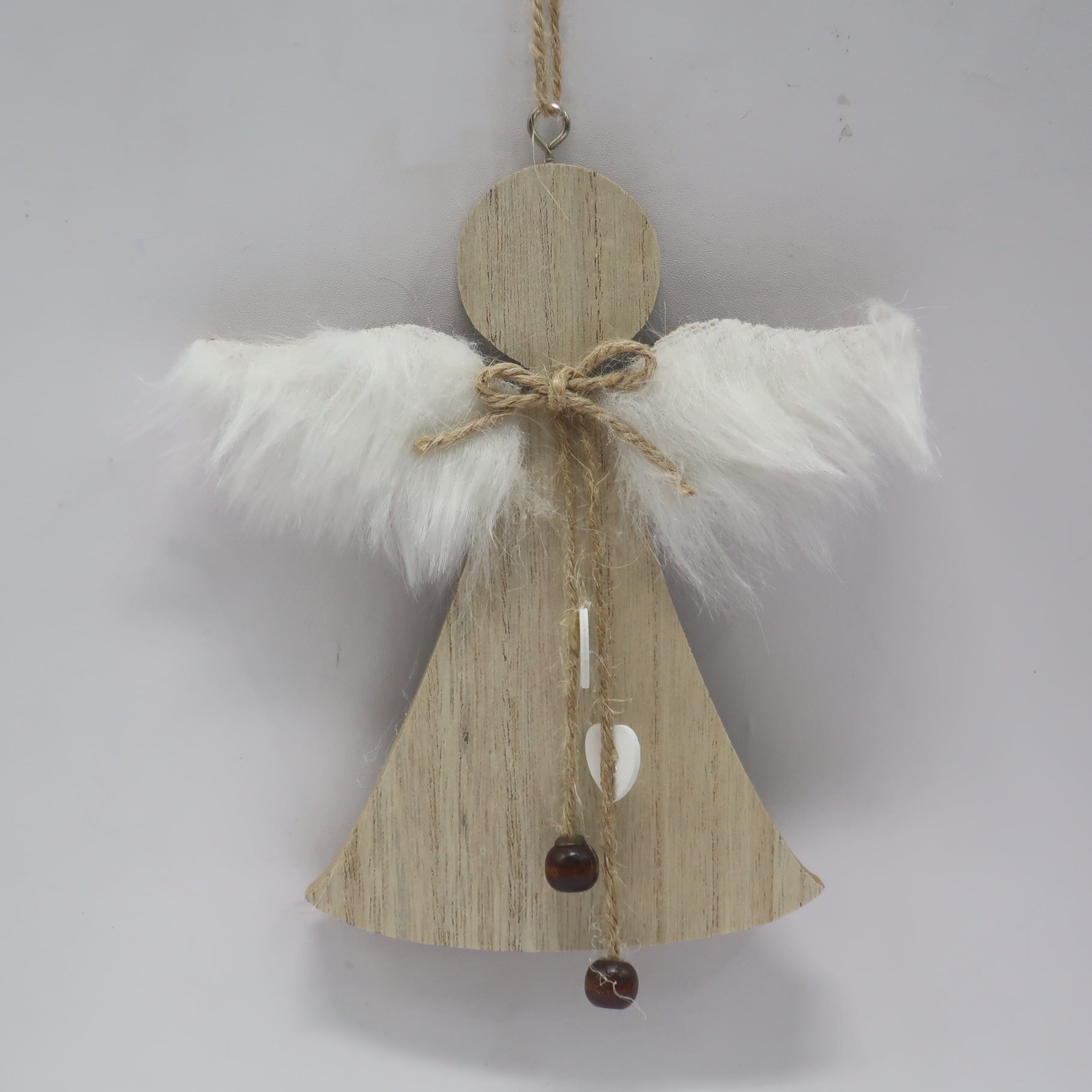 Holiday Time Wooden Angel With Feather Ornament
