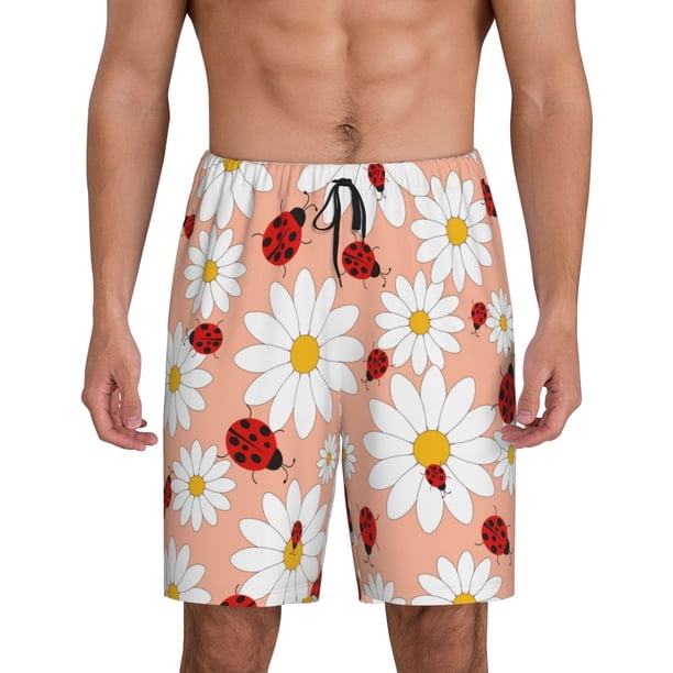 Fotbe Daisy and Ladybug Pantalones Cortos de Pijama para Hombre, Ropa de Dormir, Pantalones de Pijama Cortos para Hombre-X-Large
