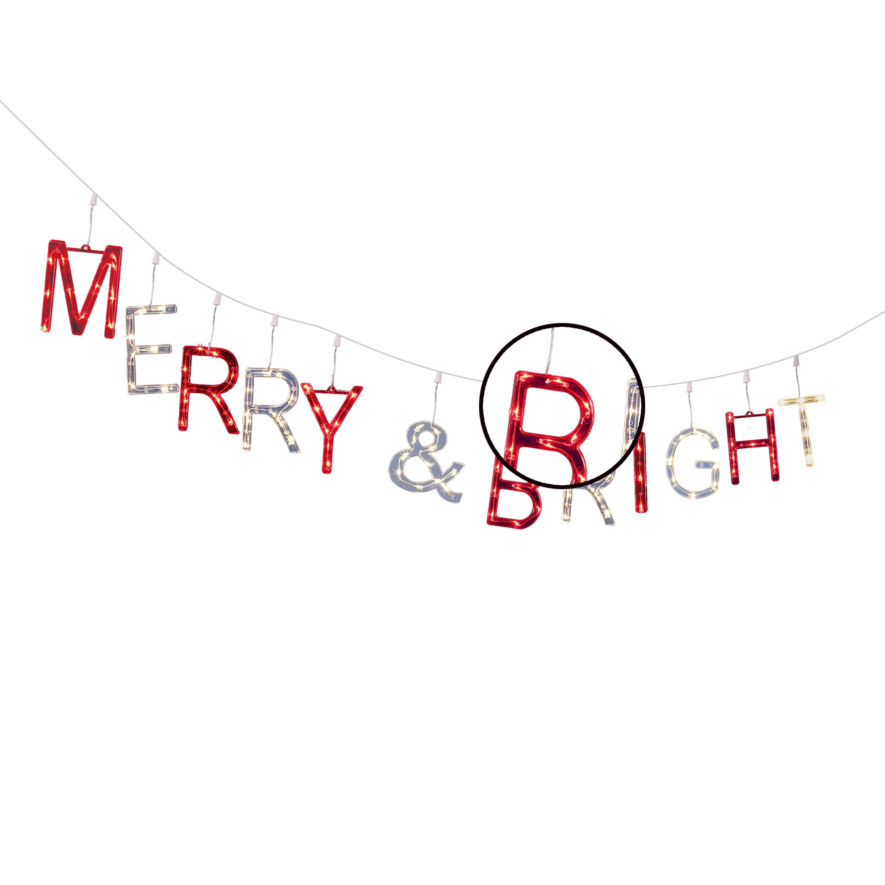 Indoor/Outdoor Light-Up Merry and Bright Christmas Banner with 104 LED Lights, Red and Warm White, 9', by Holiday Time