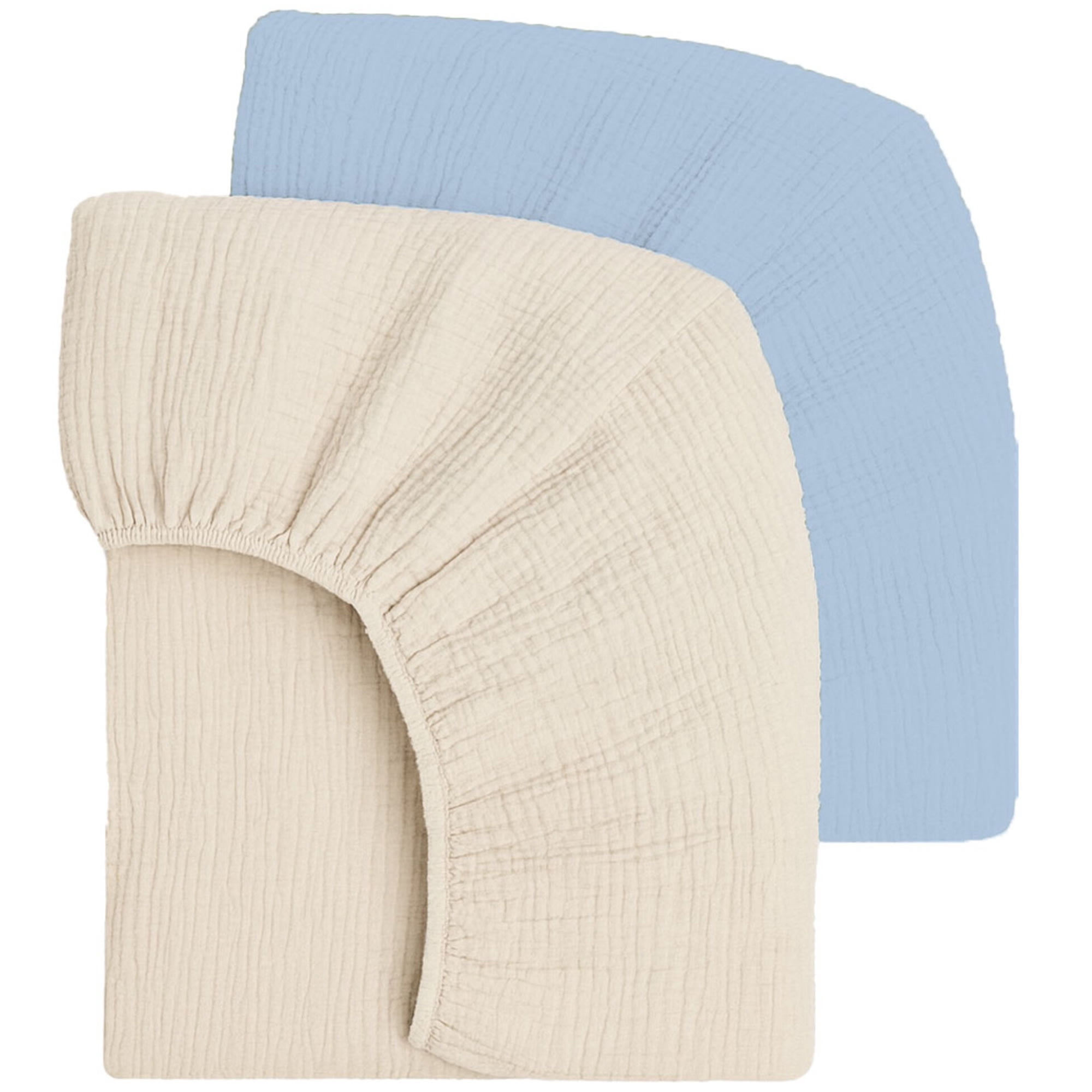 Mère & Moi: Muslin Fitted Crib Sheets: 2 Pack - Light Blue & Cream - 28x52", 100% Cotton, OEKO-TEX, Soft & Breathable, Baby & Toddler Mattress Bedding