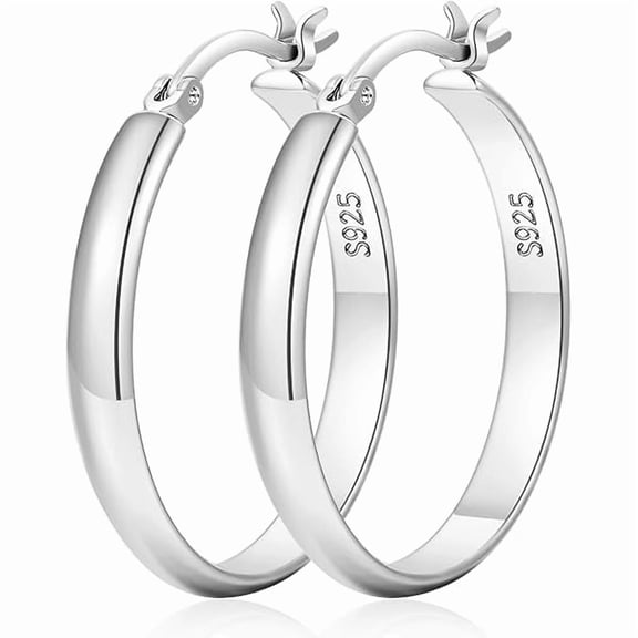 ZLC 4mm Wide Large Silver Hoop Earrings Lightweight 925 Sterling Silver Hoop Earrings for Women Hypoallergenic Big Thin Hoops Earring for Women 30/40/50/60/70MM