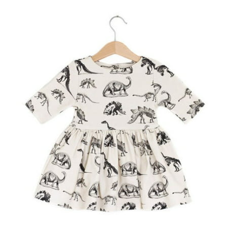 Cute Toddler Infant Baby Girls Animal Half Sleeve Dinosaur Dress Outfits Clothes