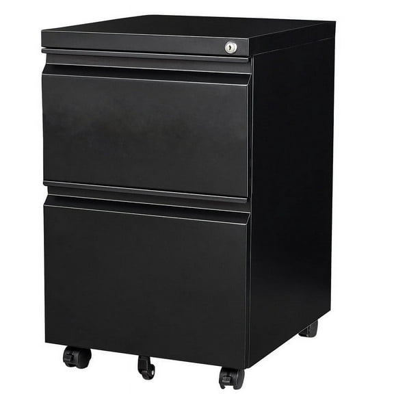 MIIIKO 2 Drawer File Cabinet with Lock, Under Desk Metal Filing Cabinet for Home Office,Lockable Rolling File Cabinet with 2 Keys for Legal/Letter/a4 Size(Black,unassembled)
