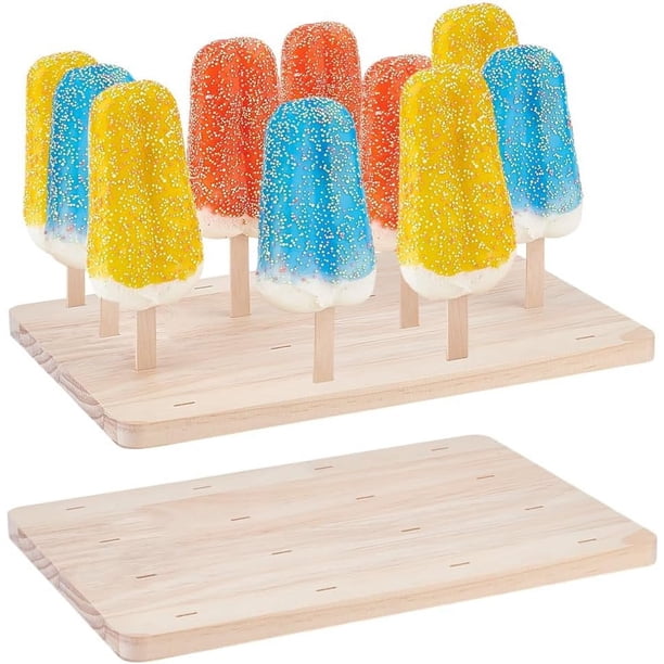 Exhibidor de 2 piezas de madera para cake pops, con 16 orificios. Soporte rectangular para cake pops. Palitos de madera para postres.