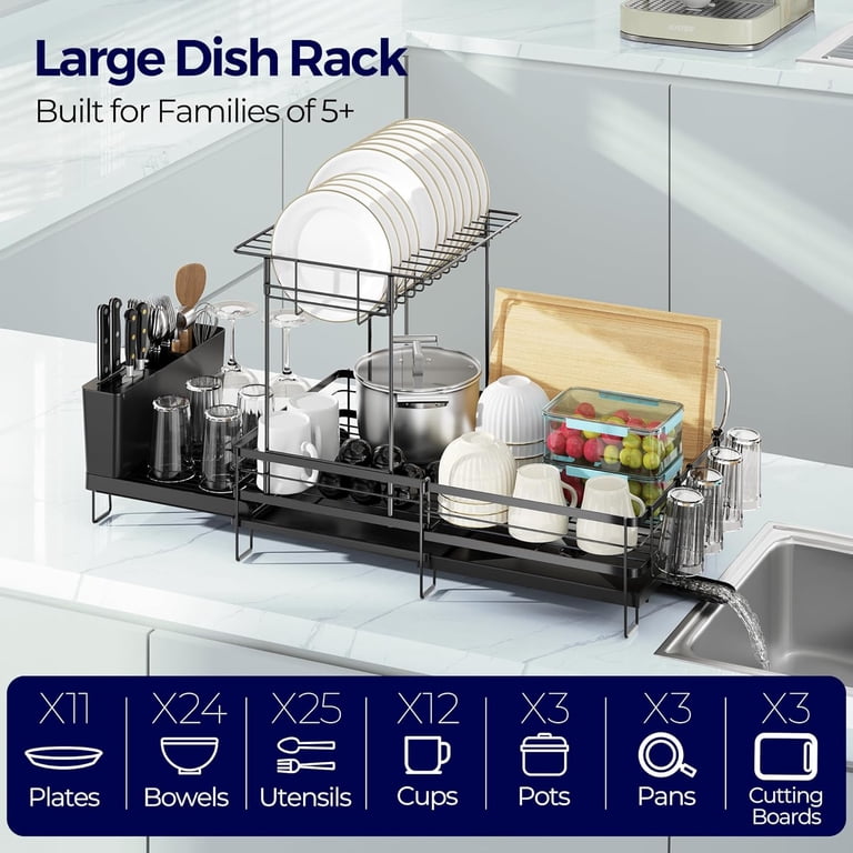Delamu Large Expandable Dish Drying Rack, Black photo 4