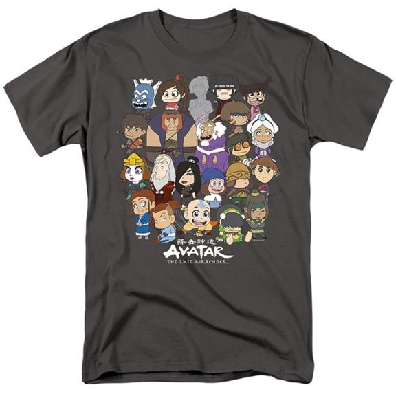 Trevco NICK273-AT-5 Avatar the Last Airbender & Chibi Group Short Sleeve Adult 18-1 T-Shirt, Charcoal - 2X
