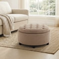 thumbnail image 4 of COLAMY Fabric Round Storage Ottoman, Multi-Functional Footrest and Coffee Table with Reversible Tray Lid, Camel, 4 of 9
