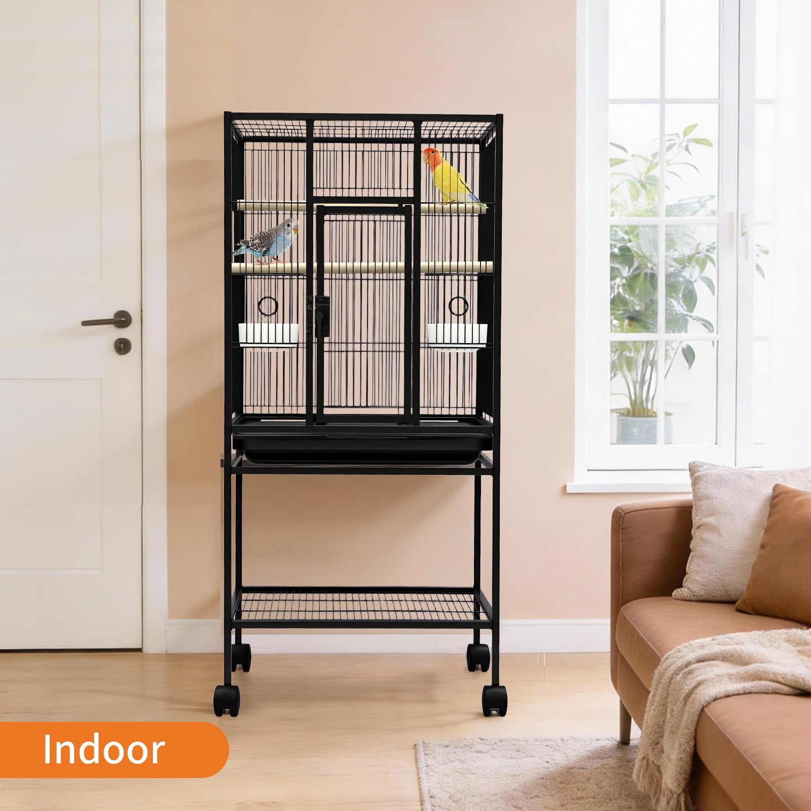 Extra Tall Large Bird Cage, Bird Cage with Rolling Storage Stands, Feed Bowls, Wide Tall Parrot Cage for Parakeets, Conures, Cockatiel, Cockatoo Sturdy Metal Aviary