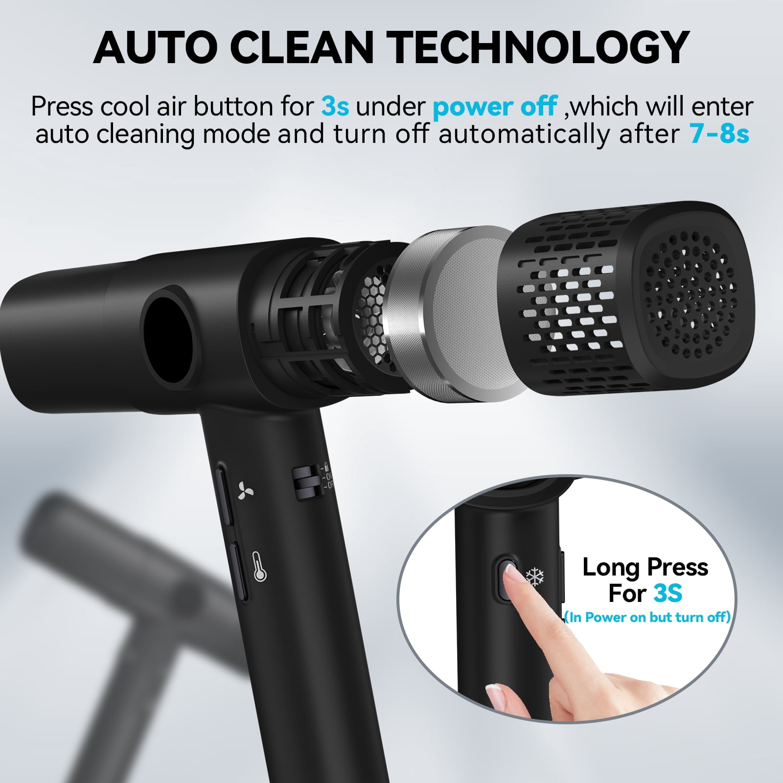 Ionic Hair Dryer with Diffuser - 1800W High-Speed Blow Dryer, Innovative Led Display Temperature Control Blow Dryer, Low Noise, Lightweight, Suitable for Travel, Home Salon