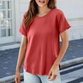 thumbnail image 2 of Charmgo Hauts pour Femmes T-Shirt Uni Tendance Col Rond Manches Courtes Grande Taille Ample Élastique Pur Coton Basique Tunique Sans Manches Hauts d'Été pour Femmes Rouge TTG, 2 of 5