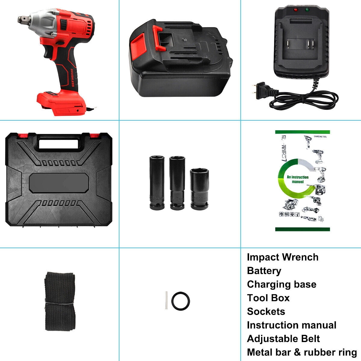 Audessy Cordless Impact Wrench 1/2" 550Nm High Torque Brushless Driver with Battery 20V