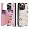 thumbnail image 1 of Funda tipo cartera UEEBAI para iPhone 13 Pro de piel sintética blanca con forma de margarita, 1 of 7