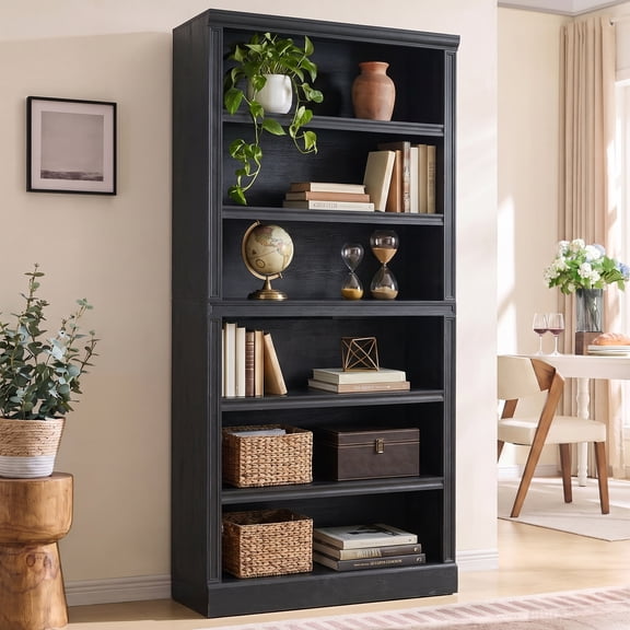 75.2" Tall 6-Tier Large Bookshelf,with Adjustable Shelves, Wood Open Bookcase Storage Shelf, for Home office,Black