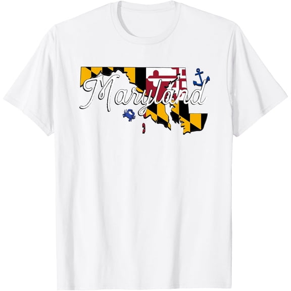Maryland State Flag and Anchor T-ShirtMen and women can wear white T-shirts, gifts. Age: M,，L，XL，2XL,3XL, 162XL