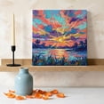 thumbnail image 3 of Sunset Lake Canvas Wall Art for Living Room Bedroom Bathroom, Vintage Rustic Gold Purple Blue Sun Rays Oil Painting Texture Canvas Art Wall Decor, Artwork for Walls Home Office Decor, 12"x12", 3 of 9