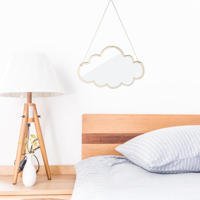 Espejo de pared colgante con forma de nube, espejo decorativo con marco de madera, espejo de pared para el baño, el dormitorio y la entrada del hogar