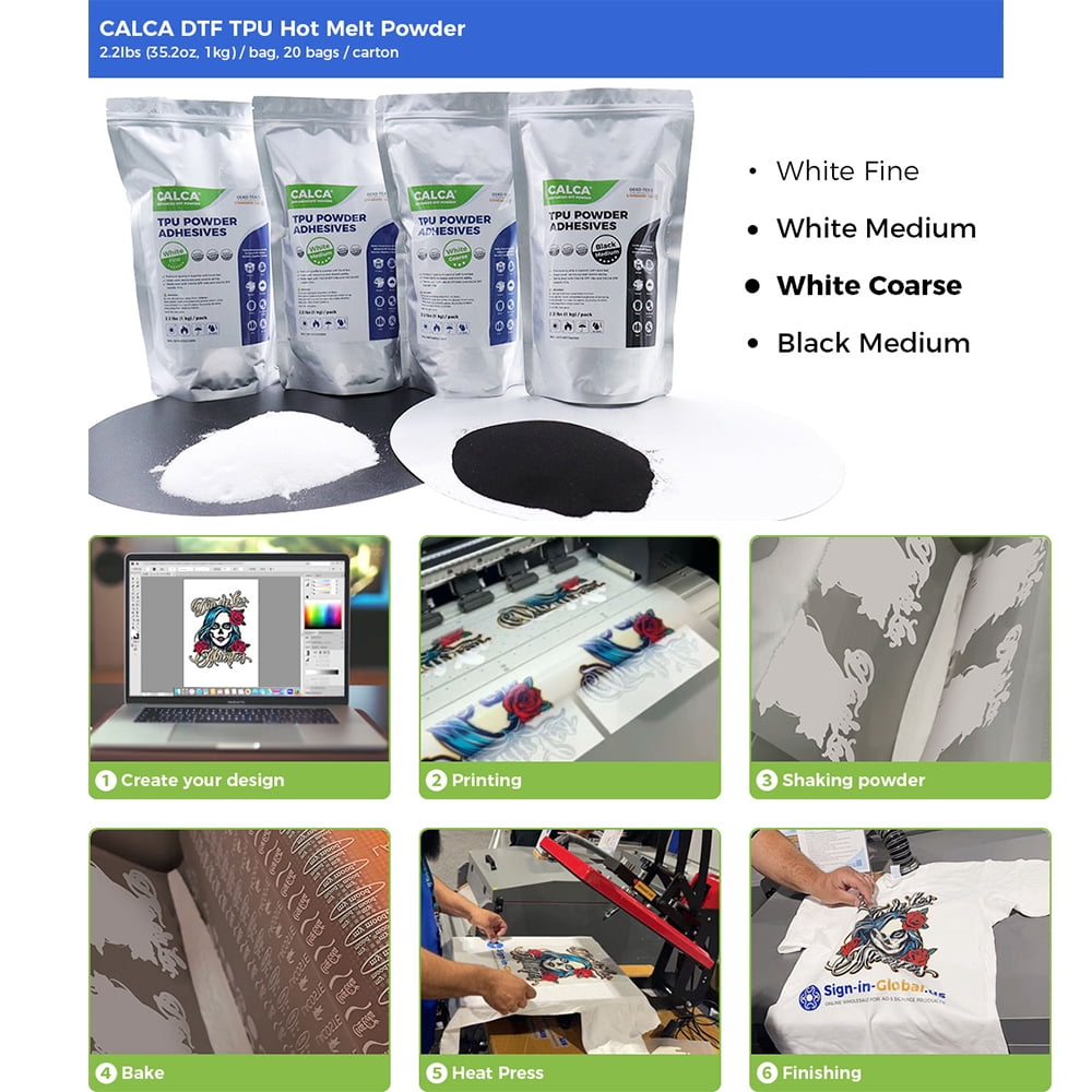 CALCA 5 Pack 11Lbs  DTF Powder Direct to Film TPU Digital Transfer Hot Melt Adhesive DTF Transfer Powder 2.2Lbs / Pack